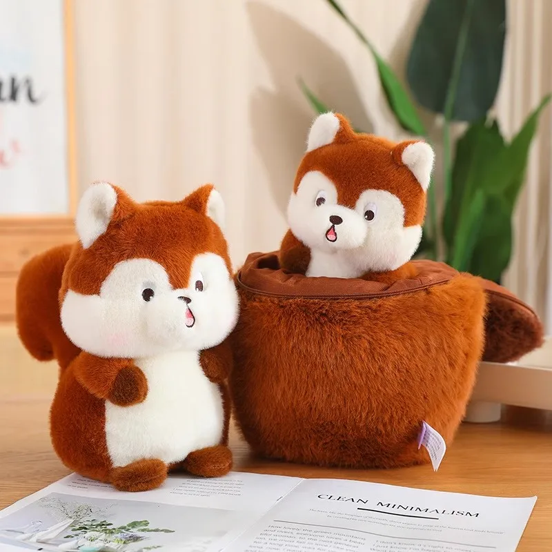 Esquilo oculto en castaño avellana Filbert árbol semilla nuez bolsa almohada de dibujos animados cojín muñeco de peluche juguete de peluche niña niño amigo regalo