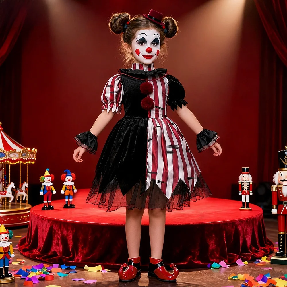 

Scary Clown Costume Dress Children's Halloween Party Performance Outfit Polyester Fiber 2026 Spring Season Fashion Trend