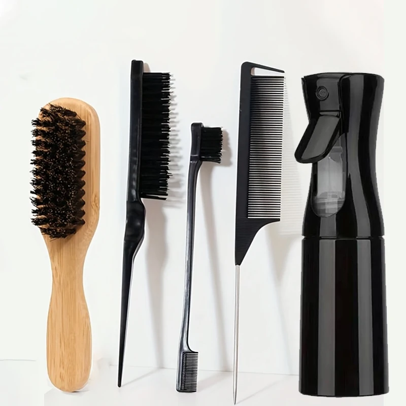 Must Have 5Pcs Hair Styling Brush Set! Detangler Comb Edge Control Brush Smooth Curls Restore Hair Shine