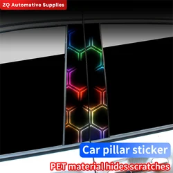 Honeycomb Rainbow Car Stickers Auto B-pillar Car Center Column Decoration Cover Scratches Waterproof Sunscreen Vinyl Decals