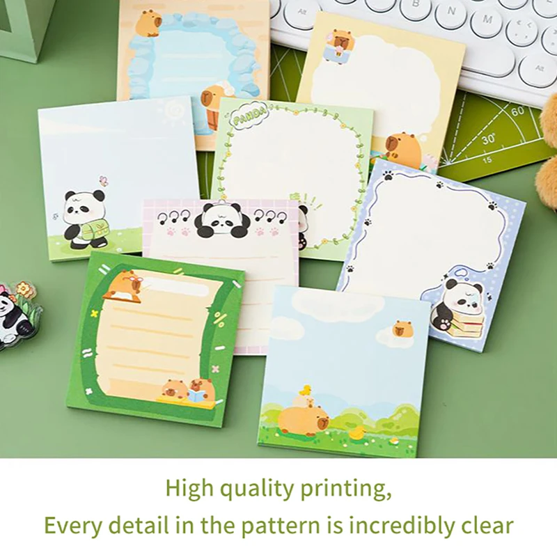 Panda dos desenhos animados Capybara Non Sticky Note Book, Papel de Mensagem, Kawaii Cute Sticky Notes, Material Escolar, Presentes de Papel Nota, 50 Folhas