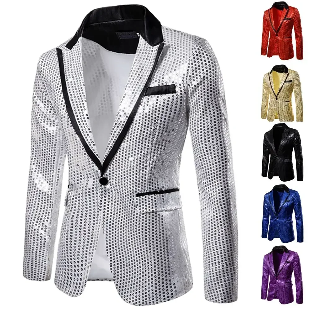 New Men's Blazer Round Sequin Boutique Casual Men's Jacket Wedding Stage Performance Bar Nightclub Host Street Artist Men's Suit