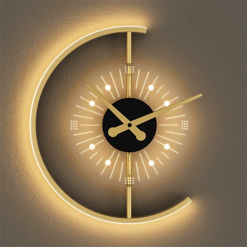 

Nordic Clock Decoration Wall Lamp Living Room Sofa TV Background Creative Personality Bedroom Bedside Gold Art Lamp