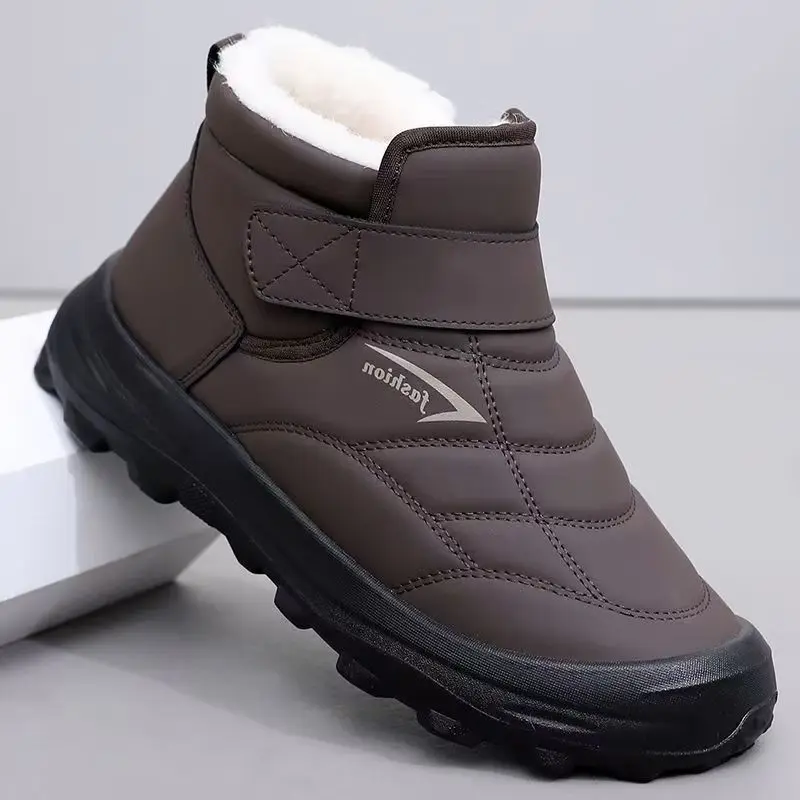 

Winter New Men High Top Velcro Snow Boots Thick Sole Non Slip Thicken Plush Keep Warm Lightweight Ankle Elderly Cotton Boots