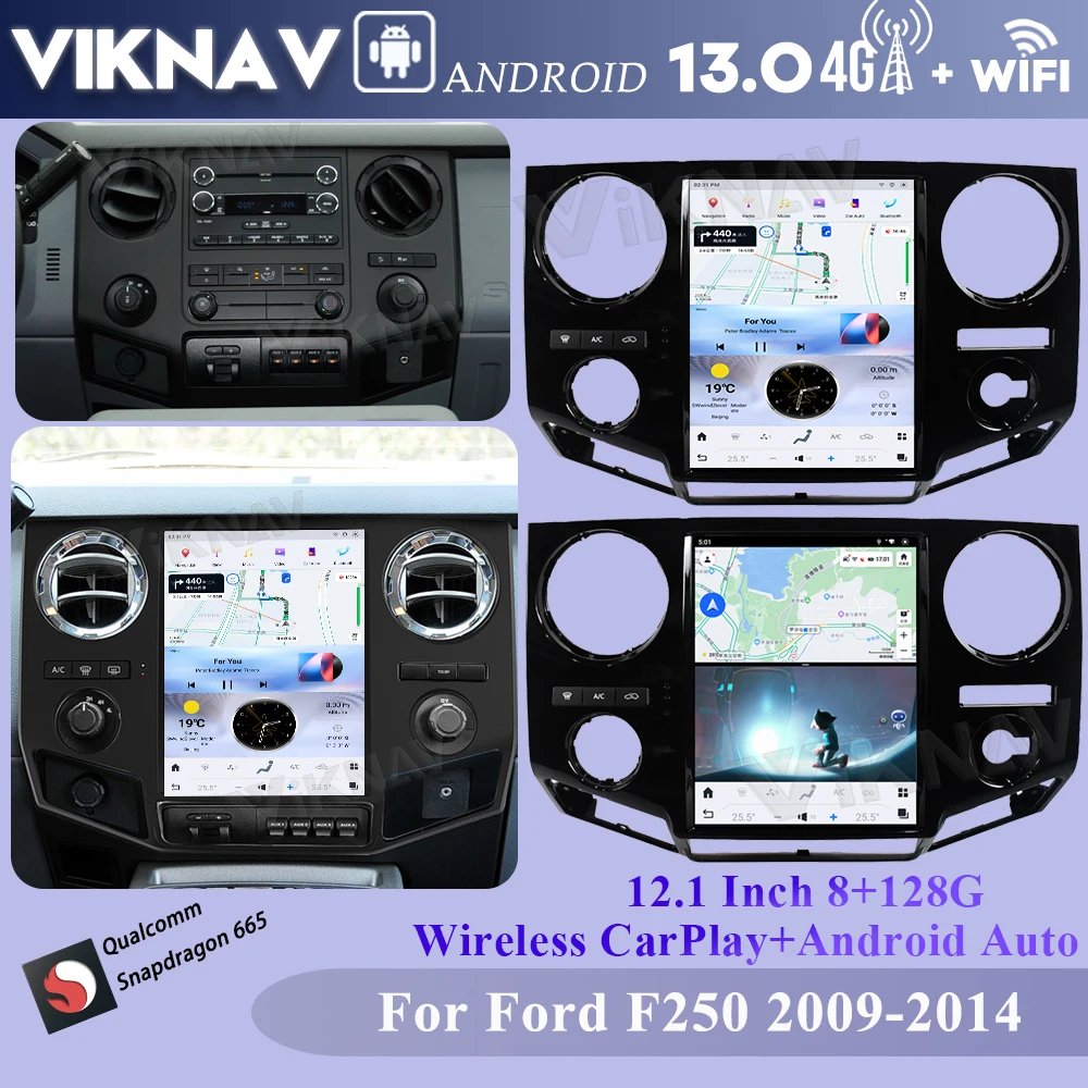 

Автомобильный радиоприемник Viknav для Ford F250 F350 F450 F650 2009-2014 Android Auto, беспроводной мультимедийный плеер Carplay, GPS-навигация, головное устройство