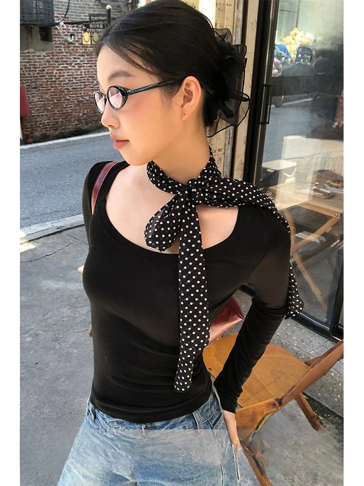 

Red Celebri Long Sve Base irt Женская внутренняя одежда Футболка уникального дизайна Sli Top для осени Прямой крой для поездок на работу