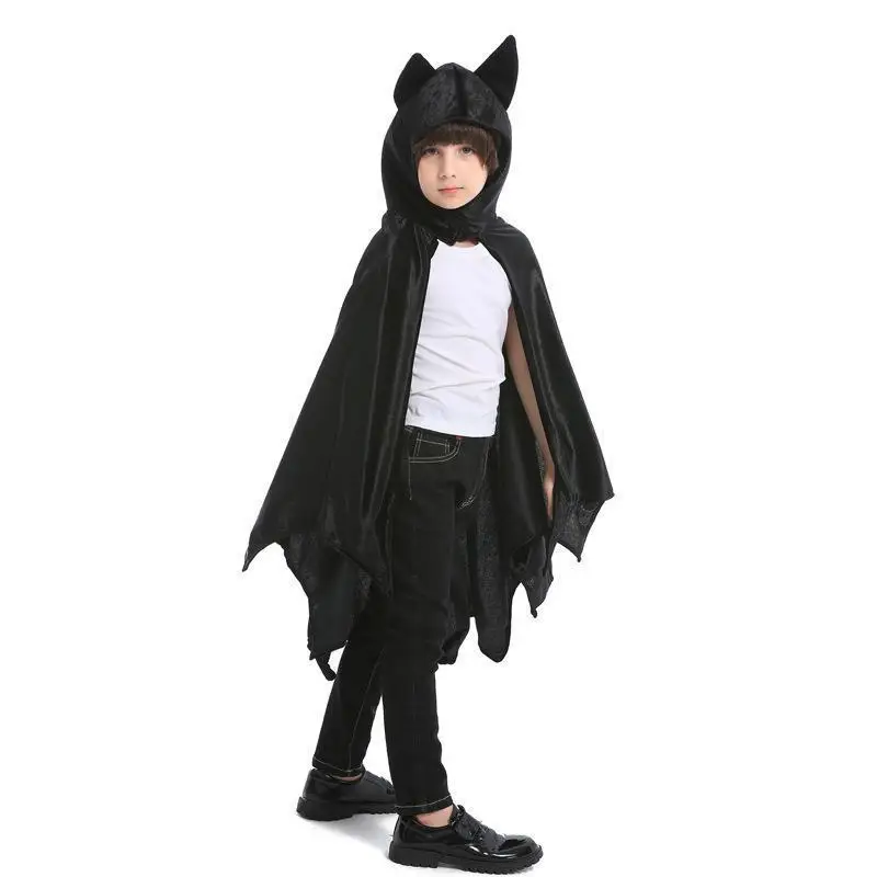 Fantasia infantil de animal, cosplay, morcego, furador com capuz, capa bla, roupa com capuz, design de morcego assustador, poliéster