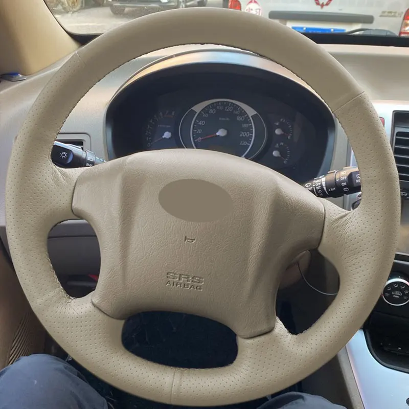 Beige Perforated Leather Cover For Hyundai Tucson 2006 2007 2008 2009 2010 2011 2012 2013 2014 Car Steering Wheel Cover Trim