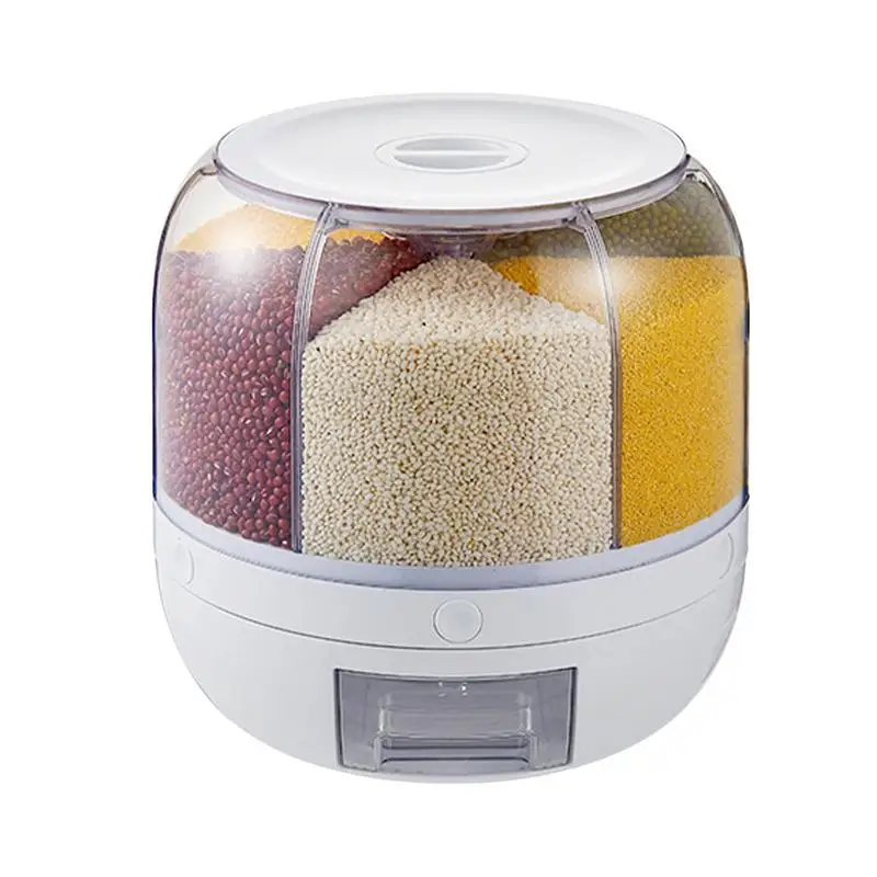 

Rotating Cereal Dispenser Rotating Grid Grain Rice Dispenser Sealed Cereal Separate Bucket Rice Grain Box Kitchen Storage Bucket