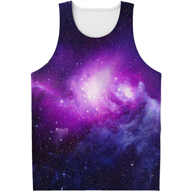 Colorful Fiery Nebula Universe Graphic Tank Tops Men Sleeveless Beach Vest Summer Street 3D Printed Galaxy Space Tee Shirt Tops