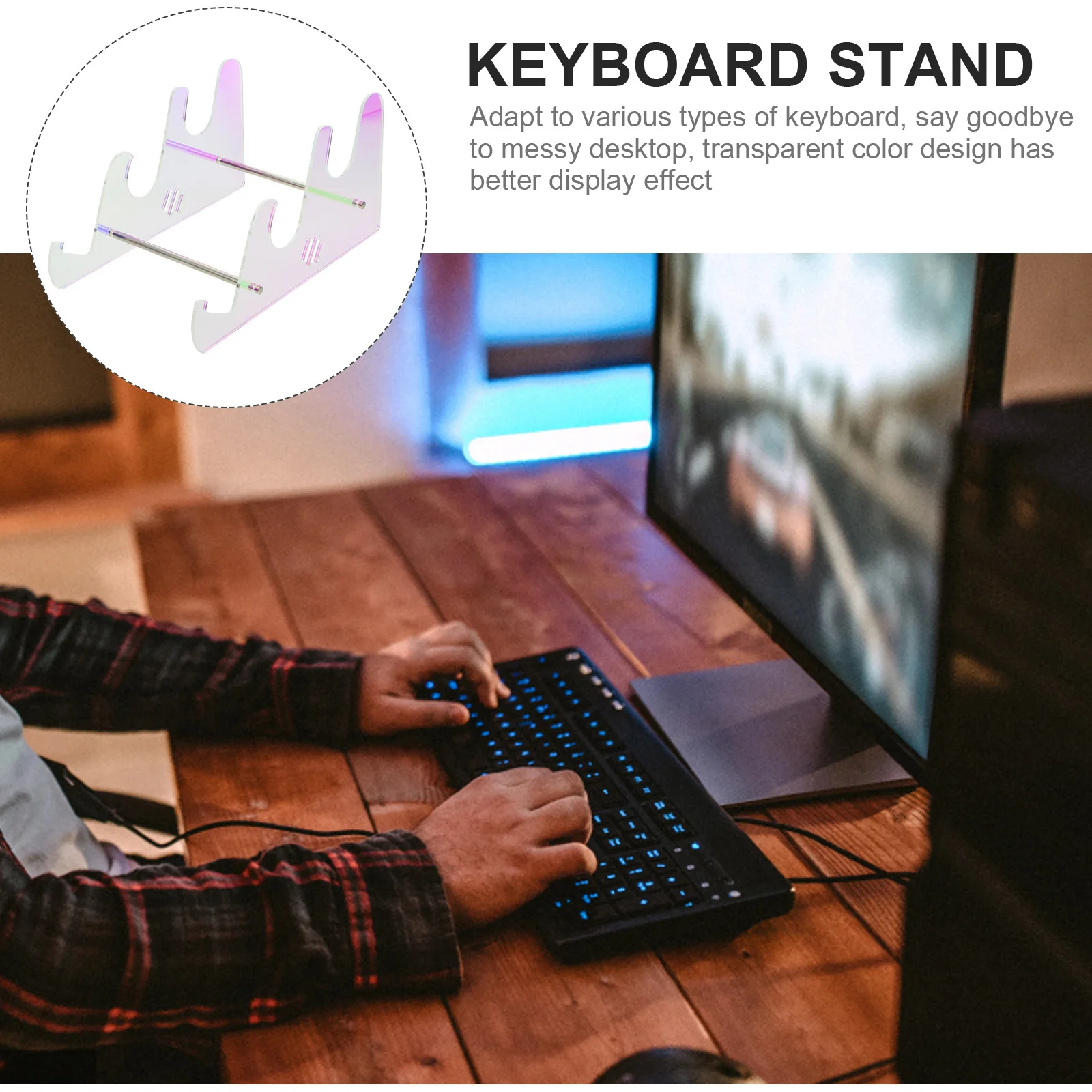 

3 Tier Acrylic Keyboard Stand Holder Display for Mechanical Keyboards Desktop Organizer Transparent Iridescent Surface