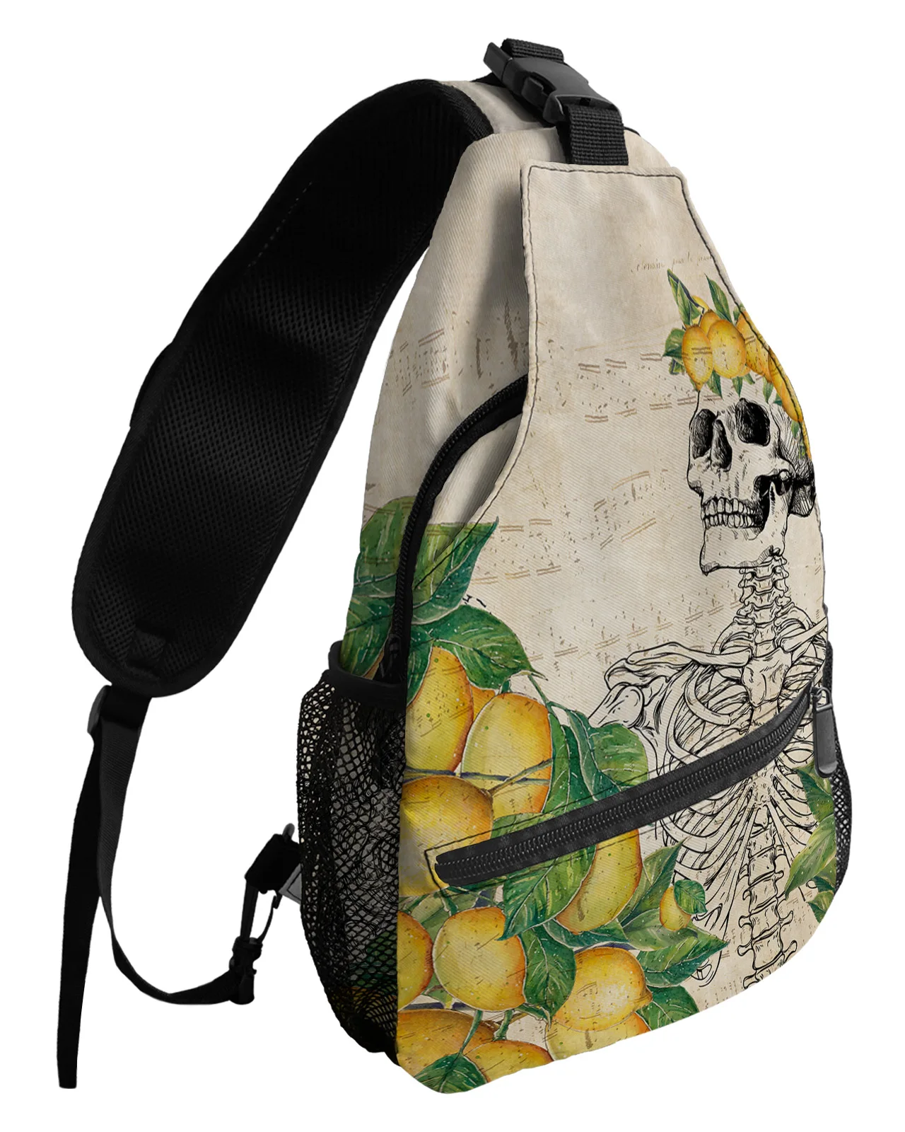 Skull Retro Lemon Chest Bags For Women Men Waterproof Messenger Bags Female Travel Sport Adjustable One Shoulder Crossbody Bag