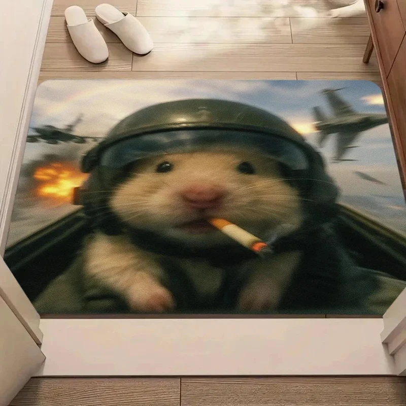 VIKAMA Funny Hamster Pilot Animal Carpet Soft Fluffy Area Rug Non Slip Floor Mat Living Room Bedroom Kitchen Door Decor