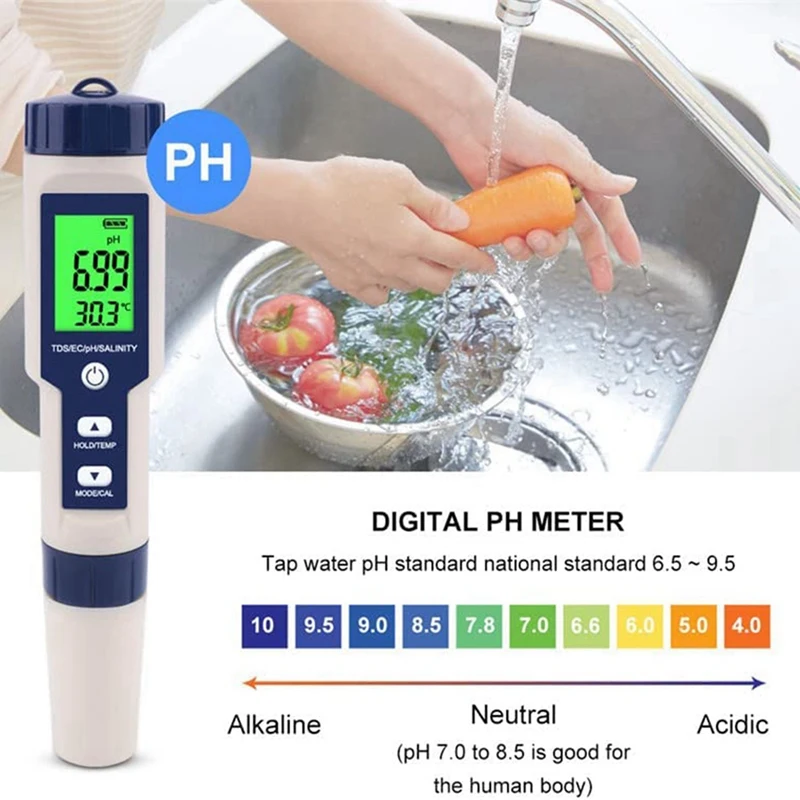 New-3X Pool Salt Tester, Digital Salinity Meter,High Accuracy 5 In 1 Salinity Tester For Salt Water,IP67 Waterproof Test Kit