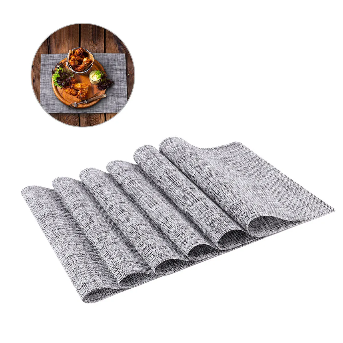 

6Pcs PVC Table Placemats Heat Insulated Non Slip Surface for Bowl Dish Protection Ideal for Home Restaurant Hotel Grey 30x45cm