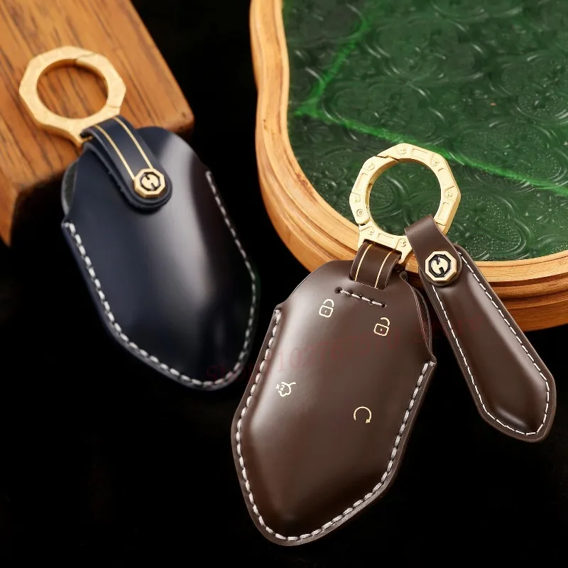 Handmade High-End Personality Genuine Leather Key Case Cover Protective Shell Keychain For BYD Formula Leopard 5 Car Accessories