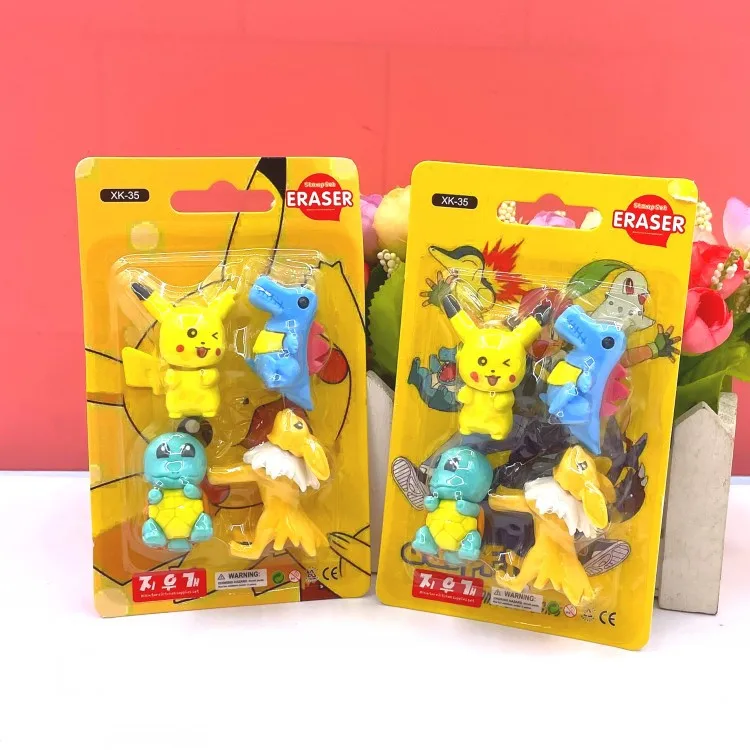 12set/lot Pokemon Creative Animal Eraser Set Cute Writing Drawing Pencil Erasers Stationery For Kids Gifts School Supplies