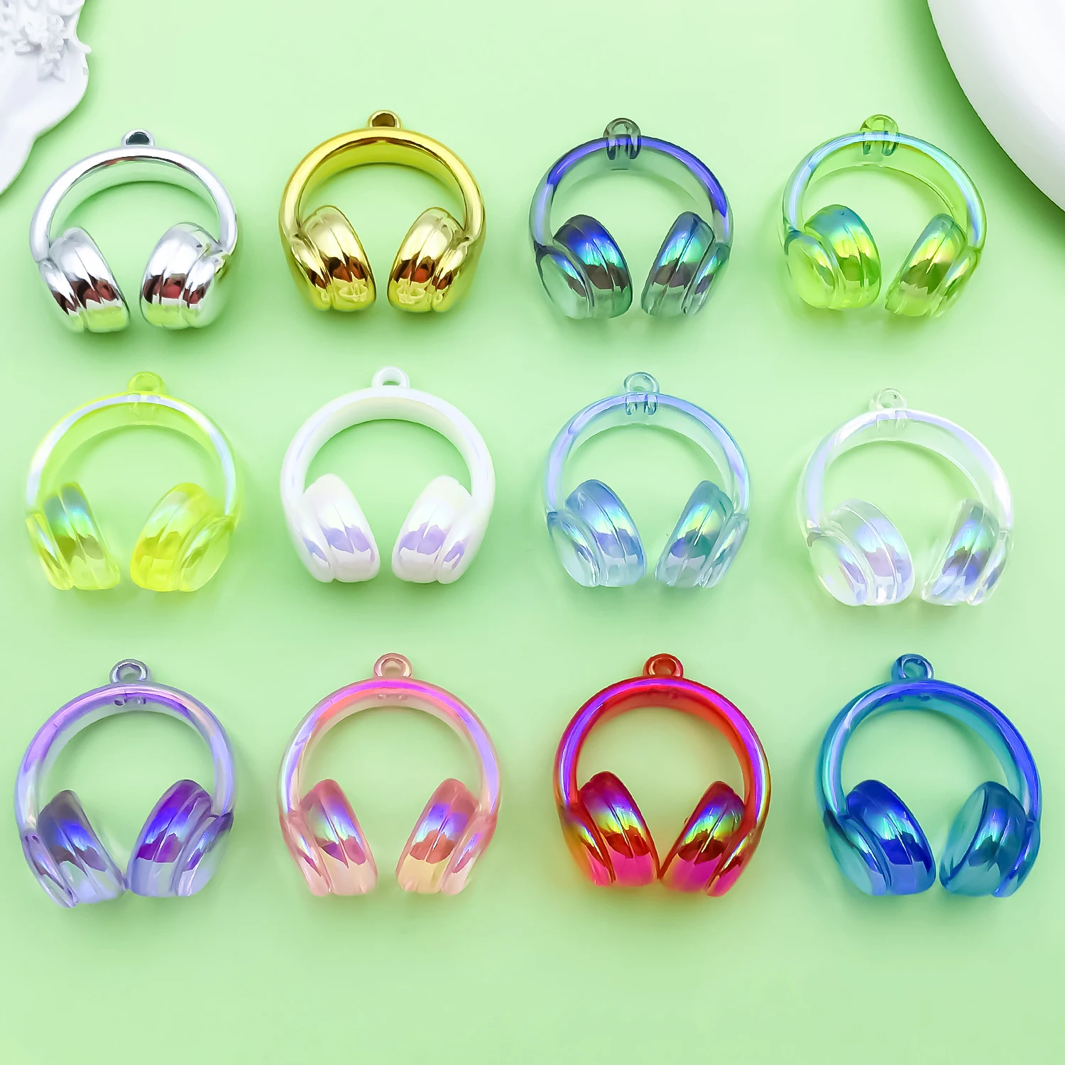 10/12pcs 37x41mm Acrylic Music Charms, 3D Headphone Pendants