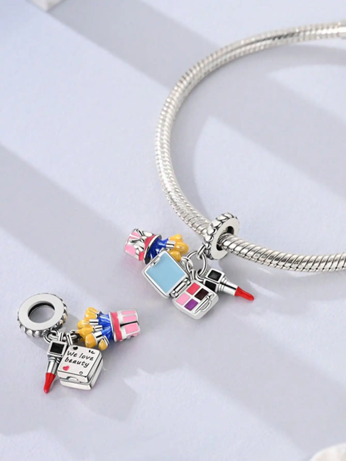 سحر الفضة الألوان الوردي حقيبة مستحضرات التجميل حبة لسوار الأصلي DIY الخرز سحر المجوهرات صنع هدية للنساء STYFNE