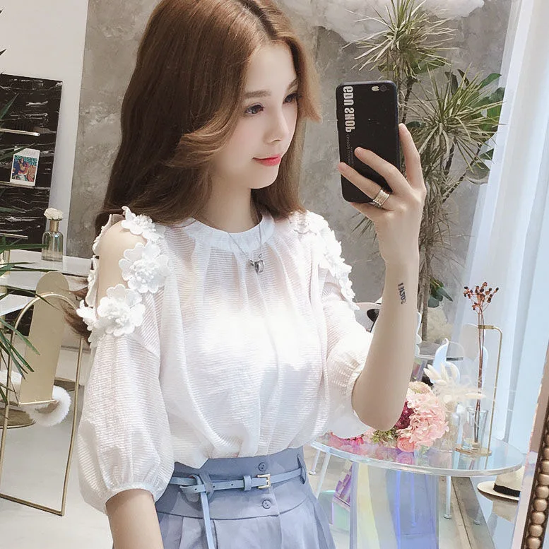 

Women's Short sleeved 2025 New Lace Chiffon Shirt Women's Design Top Short sleeved Western style Small Shirt Fairy Trend