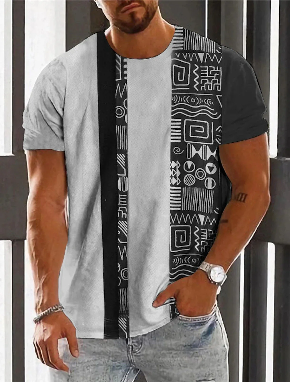 

Retro ethnic style printed 3D t-shirt, men's summer fashion casual personality hip hop totem loose crew neck short sleeve top