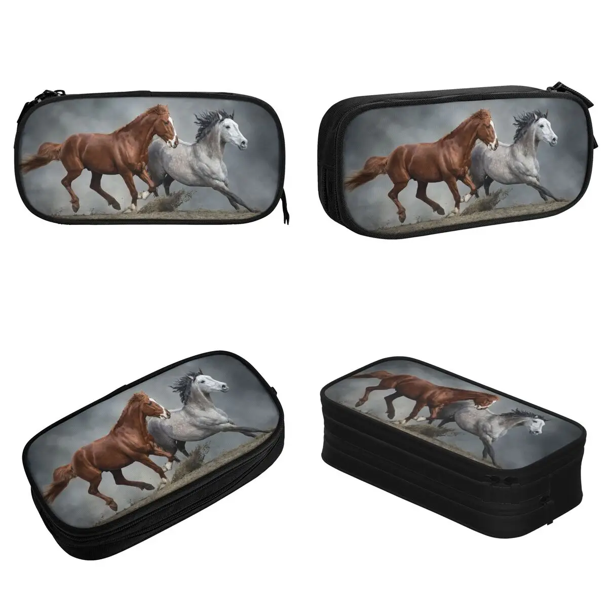 Imagem -02 - Marrom Cavalo Executar Lápis Cases Galopando Animal Lápis Bolsa Caneta Estudante Grandes Bolsas de Armazenamento Material Escolar Papelaria Branco