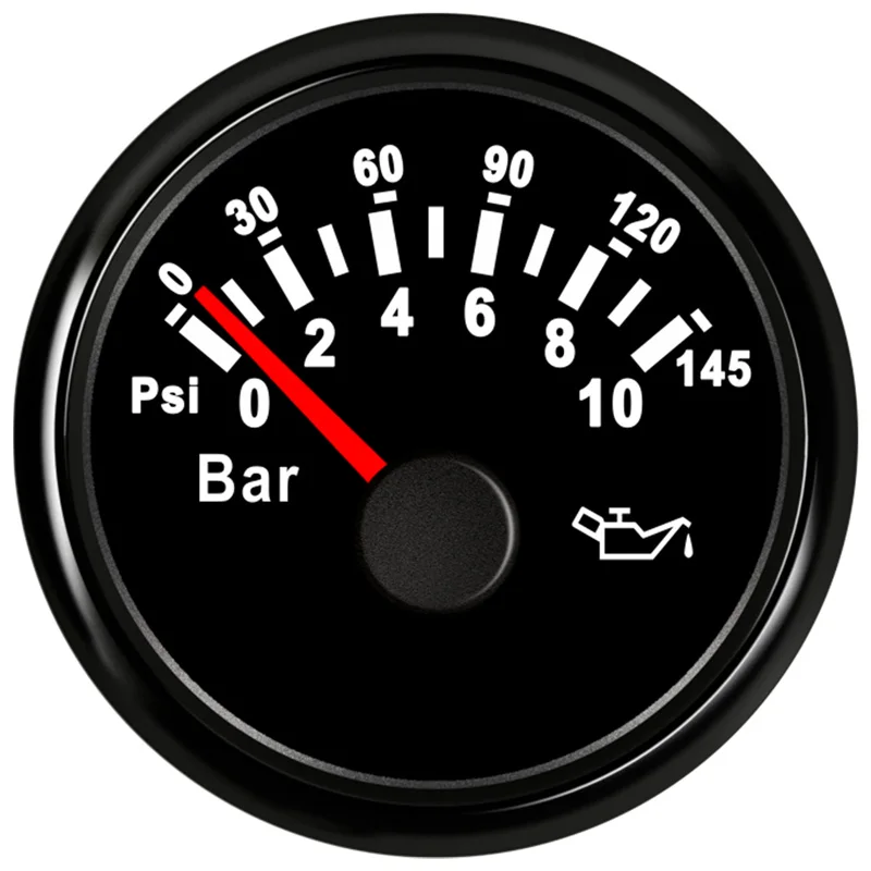 

52mm Point Type Oil Pressure Gauges Tuning 0-10Bar / 0-145Psi Oil Pressure Meters Red Backlight 9-32v for Auto Truck Motorcycle