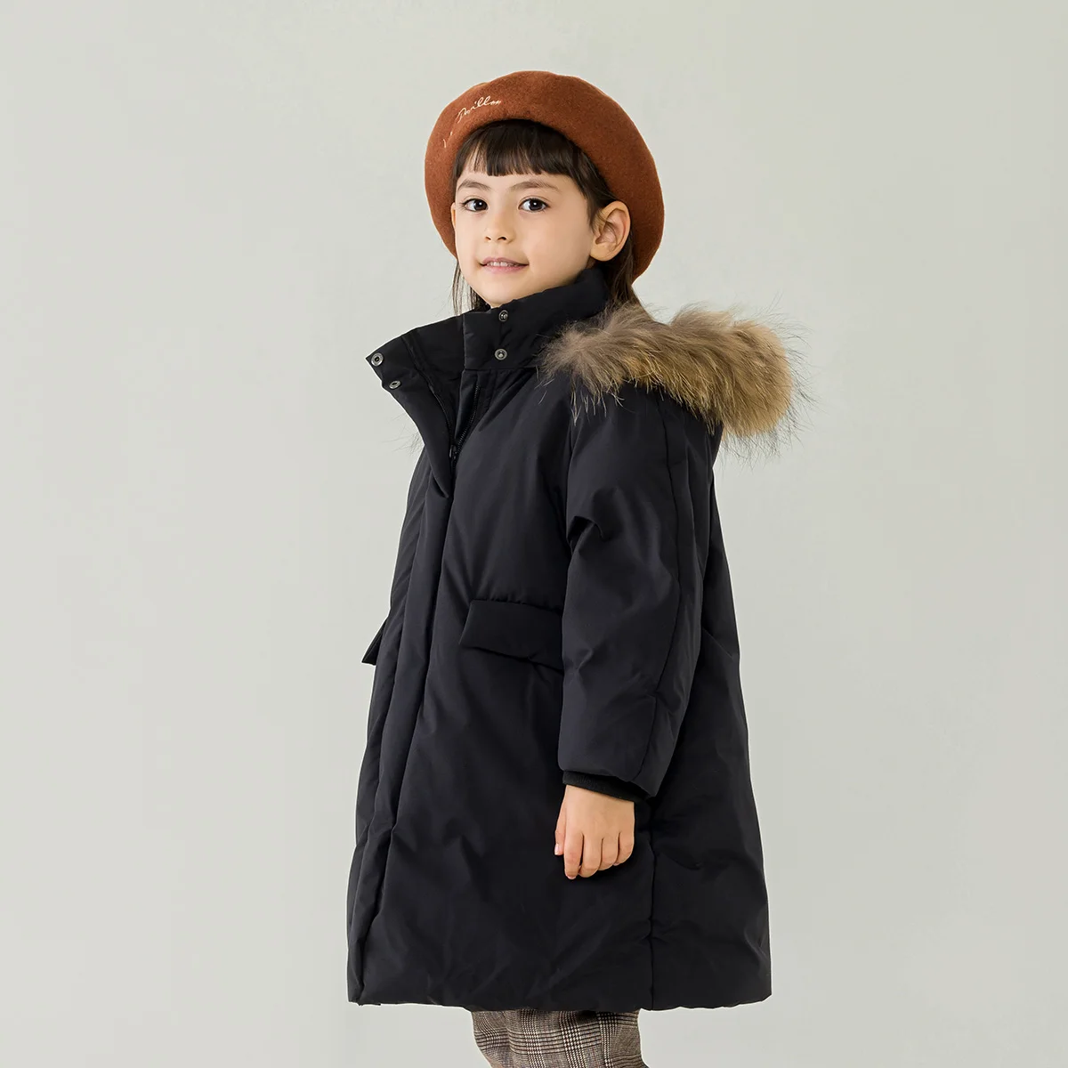 MARC&JANIE   Girls Winter Thick Long Ultra Light Down Jacket with Raccoon Fur Collar 213605 French Series