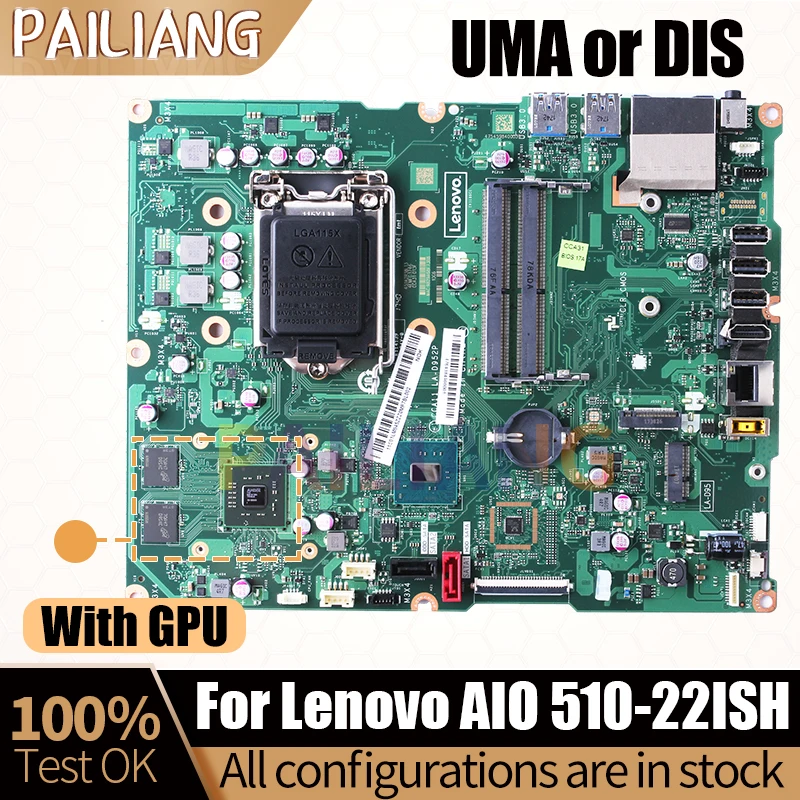 For Lenovo AIO 510-22ISH MainboardLA-D952P 11S00UW364ZZZ 00UW359 SR2CA All-in-one Motherboard Full Tested