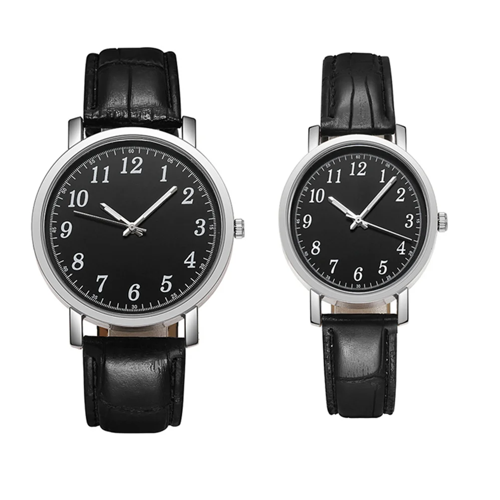 2 uds relojes de pareja reloj de cuarzo de aleación negra correa ajustable reloj de pulsera de moda duradero para hombres mujeres amante regalo ocio