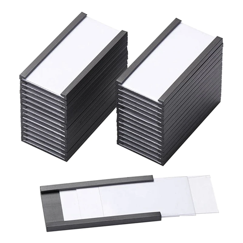 100Pcs Magnetic Label Holders With Magnetic Data Card Holders With Clear Plastic Protectors For Metal Shelf (1 X 2Inch)