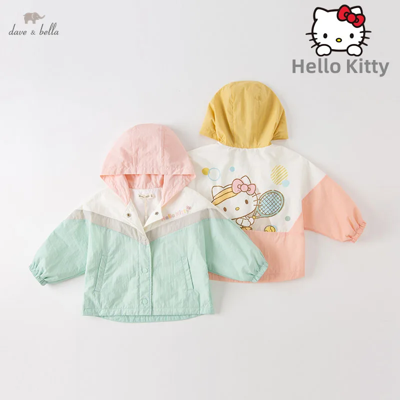 

Hello Kitty Dave Bella Spring Girls Lined Coat Full Zipper Hooded Baby Jackets Children Outerwear Kids Outfits DB1230160