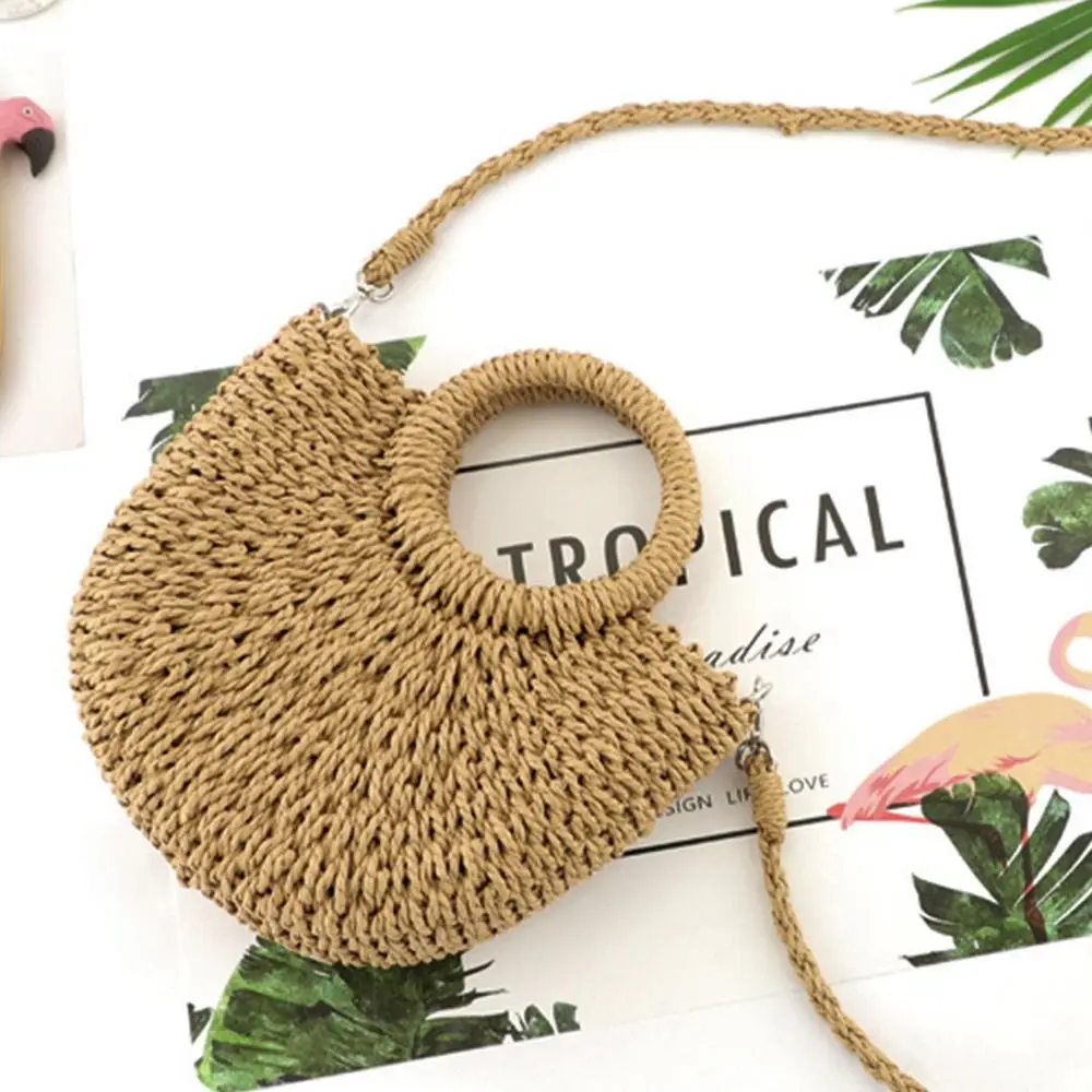 Big Capacity Bags Beach Weaving Ladies Straw Bag Wrapped Beach Bag Moon shaped Top Handle Handbags Shoulder Crossbody Bag