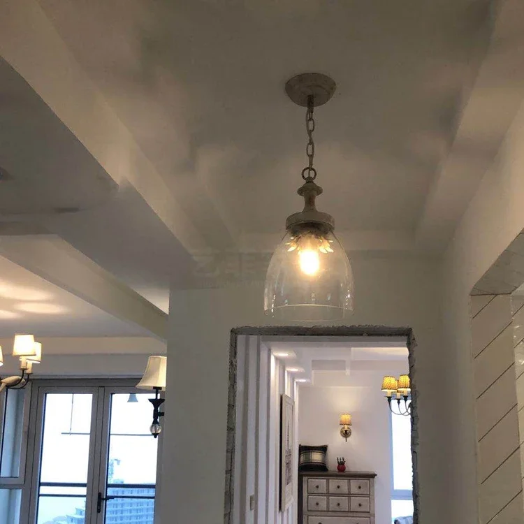 

French chandelier Retro Old Single Head leaf Glass Mini Chandelier restaurant corridor balcony lobby Chandelier