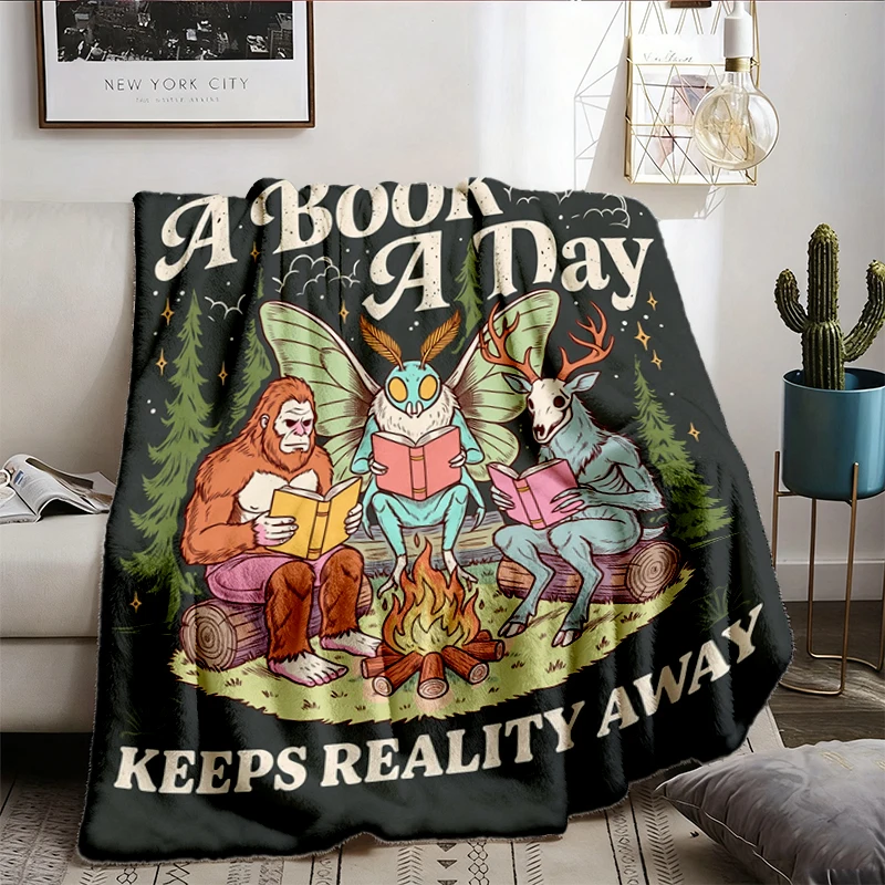 A Book A Day Keeps Reality Away Gift Flannel Blanket Flannel Throw, Funny Book Addict Cozy Blanket Dessign