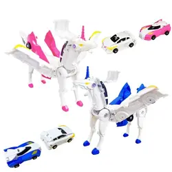 Creative Car Transforms Into Unicorn Toy New Plastic Winged Pegasus Car Model Inertial Sliding Racing Car Impact Deformed Toy