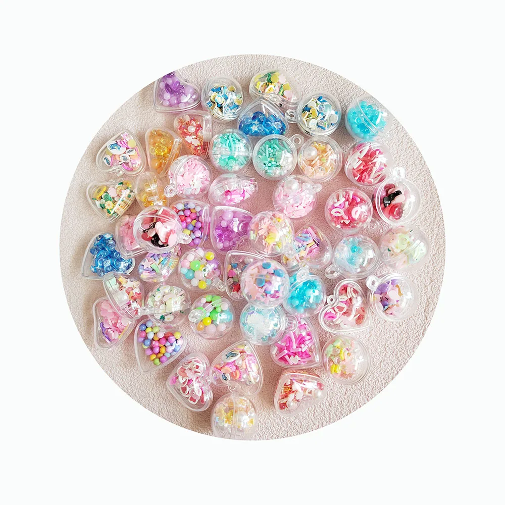 

10PCS Creative Colorful Beads Balls Clay Slices Round Ball Plastic Pendant Charms DIY Mobile Phone Keychain Earring Necklace