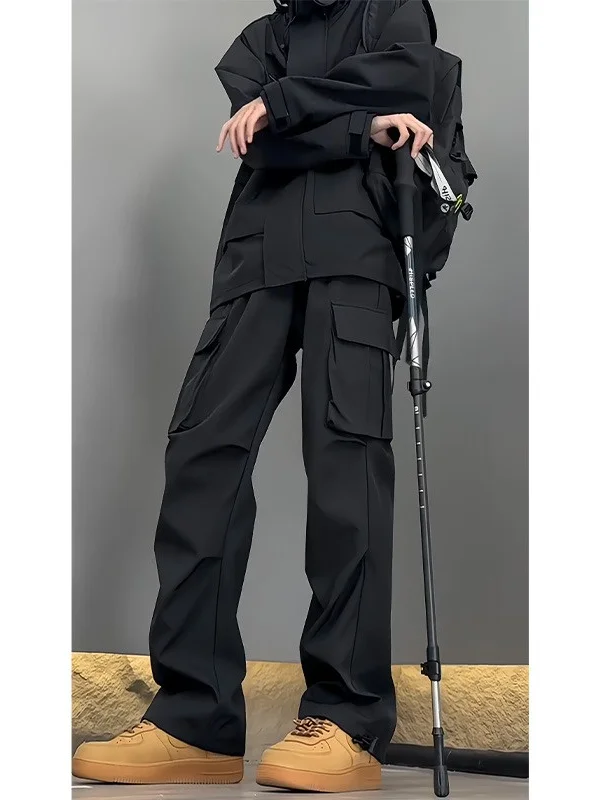 

Мужские модные утепленные брюки-карго на флисовой подкладке, прямые повседневные брюки, осенне-зимняя рабочая одежда