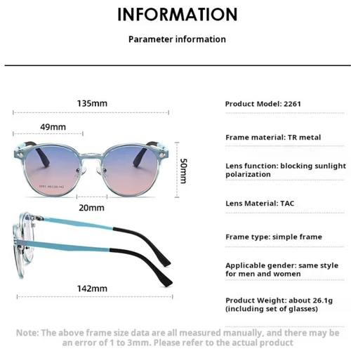 Imagen 2 del producto Lzabella monturas de gafas magnéticas con Clip para hombres y mujeres gafas graduadas ópticas de aleación de tamaño pequeño polarizadas a la moda 2261