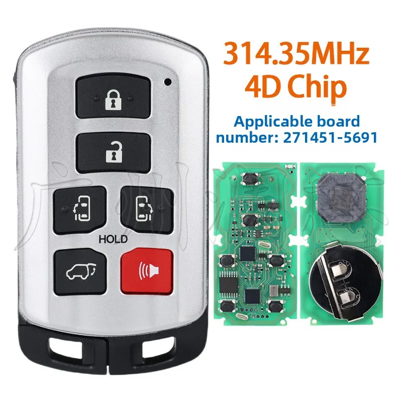 

Подходит для Toyota Senna 11-20 лет, 6-ключ, автомобильный ключ дистанционного управления, смарт-карта HYQ14ADR 271451-5691 314,3 МГц