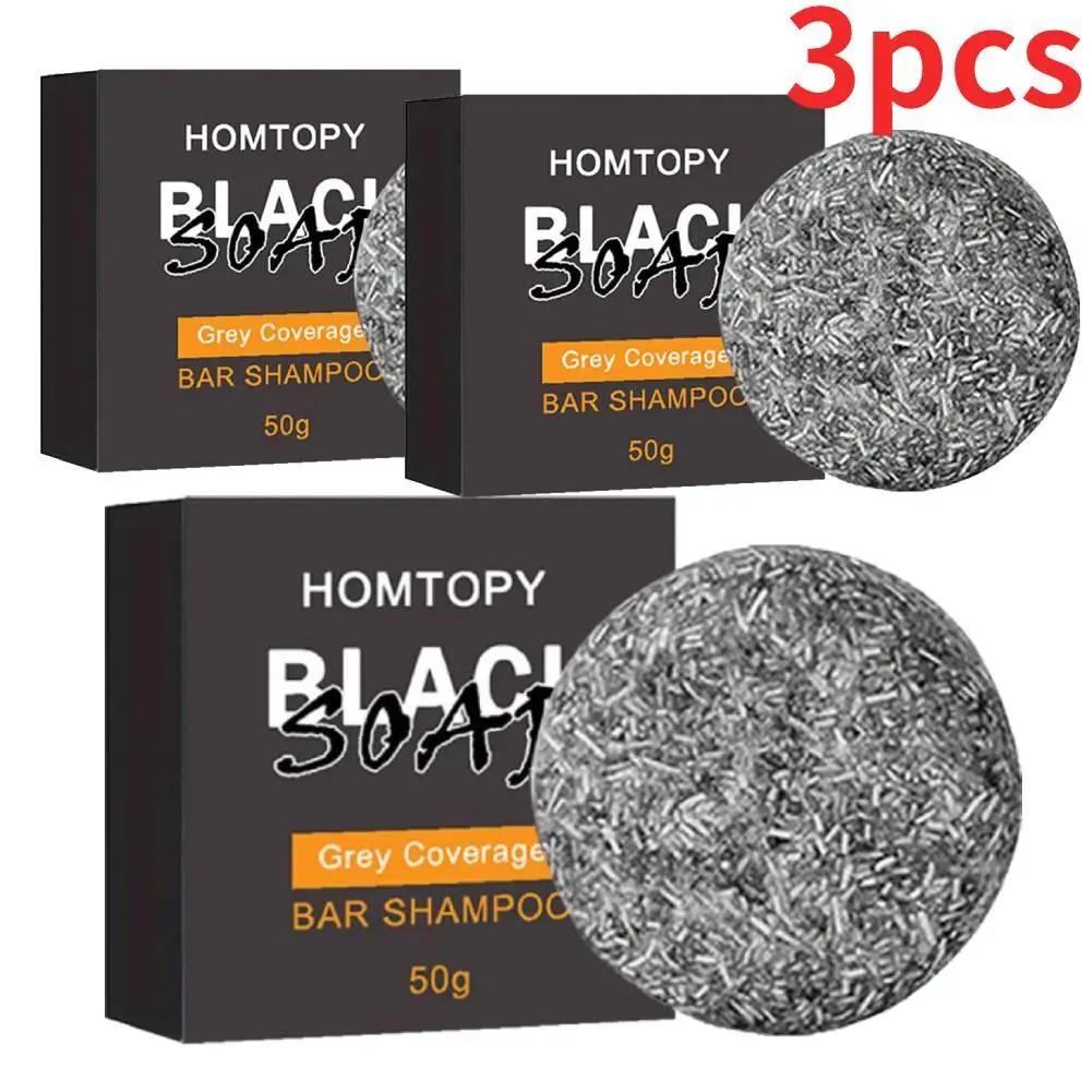 3pcs Men Bamboo Charcoal Soap Bar For Hair Darkening Shampoo Grey Coverage African Black Soap Beard White To Natural Soap