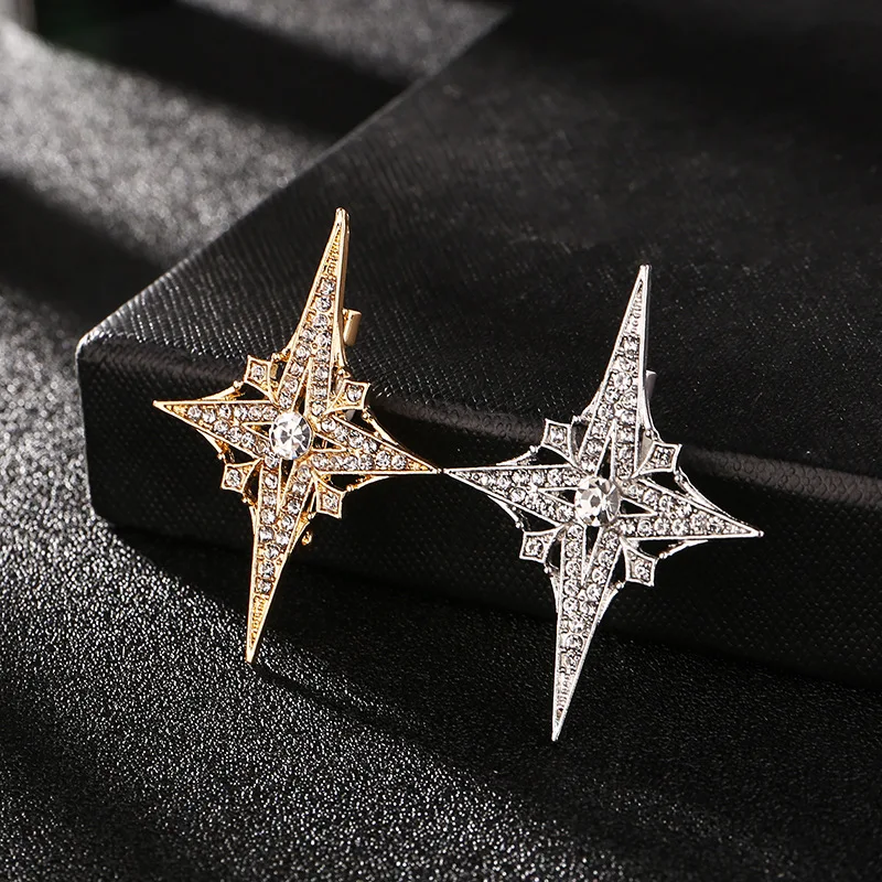 Hochwertige Kristall-Strass-Stern-Broschen für Damen und Herren, goldfarben, silberfarben, Corsage, Anstecknadeln, Modeschmuck, Geschenke, Remiel – Detail 3