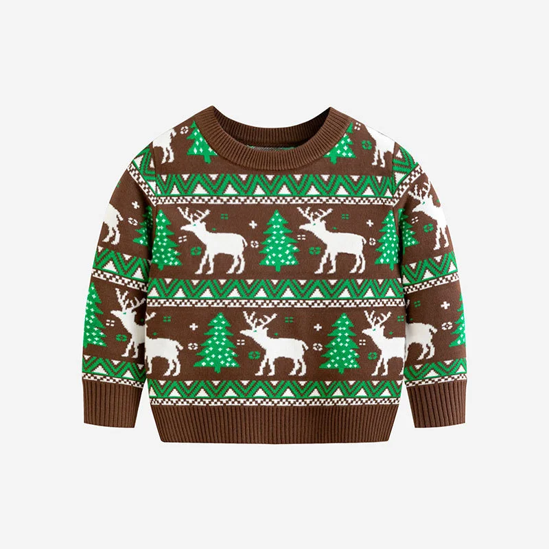 Christmas Kids Knit Sweater Boys Girls Party Pullover Cotton Clothes Autumn Winter Children Print Warm Knitwear 2-6 Years