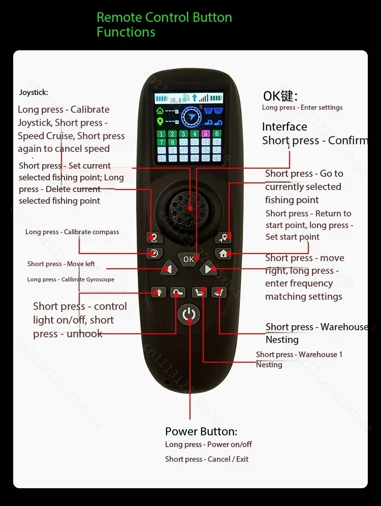 1-Set RX40G Remote Control with 1.54inch Color Screen Display  Receiver One Click Return for Trawler RC Boat