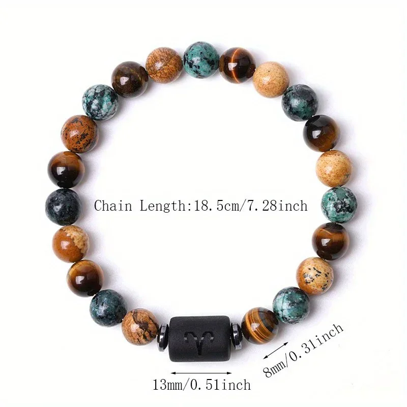زودياك سوار للنساء الرجال زودياك تسجيل الحجر الطبيعي حبة سوار 12 كوكبة الصلاة نعمة سوار 1 قطعة 8 مللي متر الجوزاء