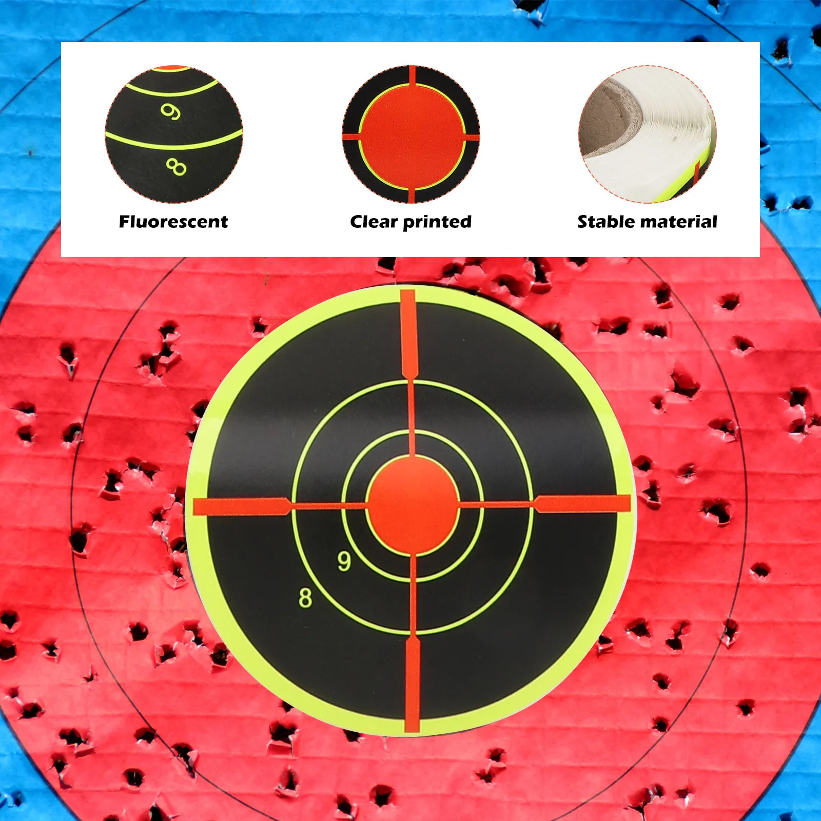 1 Roll of Portable Target Pasters Self-Adhesive Round Target Stickers Professional Sports Labels Fluorescent Shooting Training