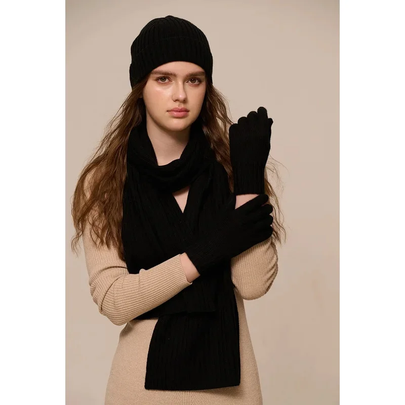 الشتاء سميكة الدافئة محبوك وشاح من الصوف قبعة الصوف قفاز مجموعة بلون ثلاث قطع دعوى للرجال النساء الشتاء رشاقته