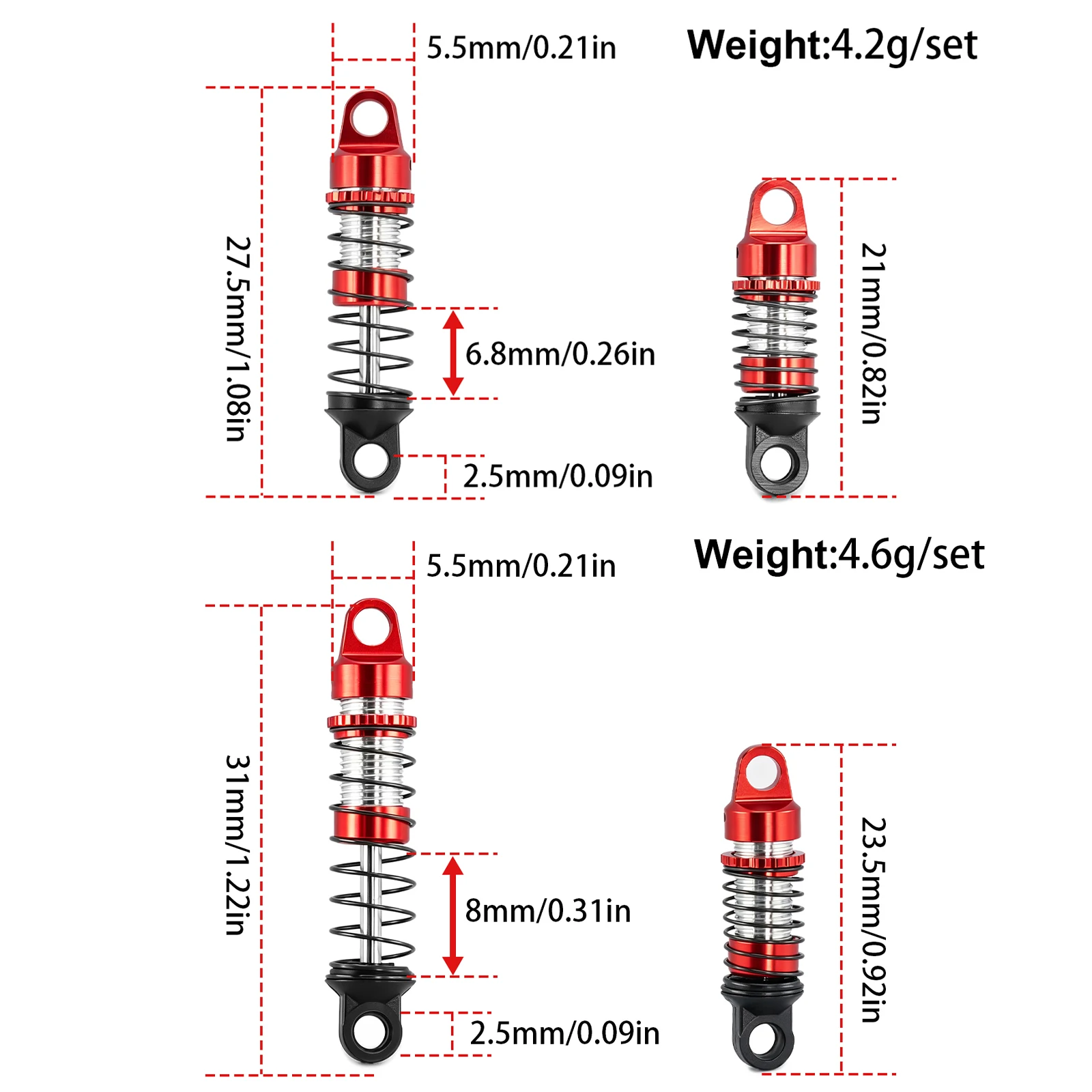 RCMMTING 4pcs 23/26mm Metal Adjustable Damping Oil-Filled Shock Absorber for 1/30 Axial SCX30 RC Crawler Car Upgrade Parts