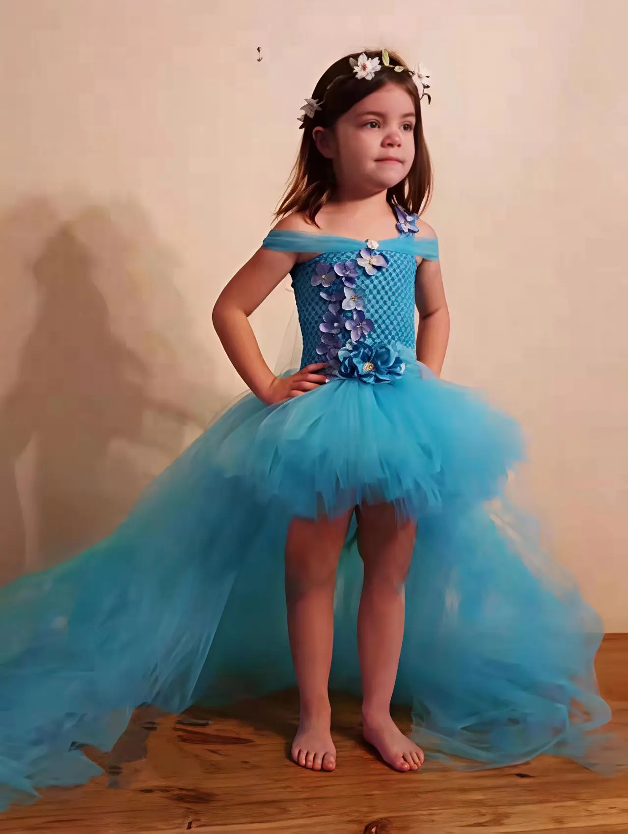 Black Girls Party Dresses with Train Tulle Ribbon Bow Lace Baby Girl Tutu Dresses for Birthday Party Baby Girls Clothes