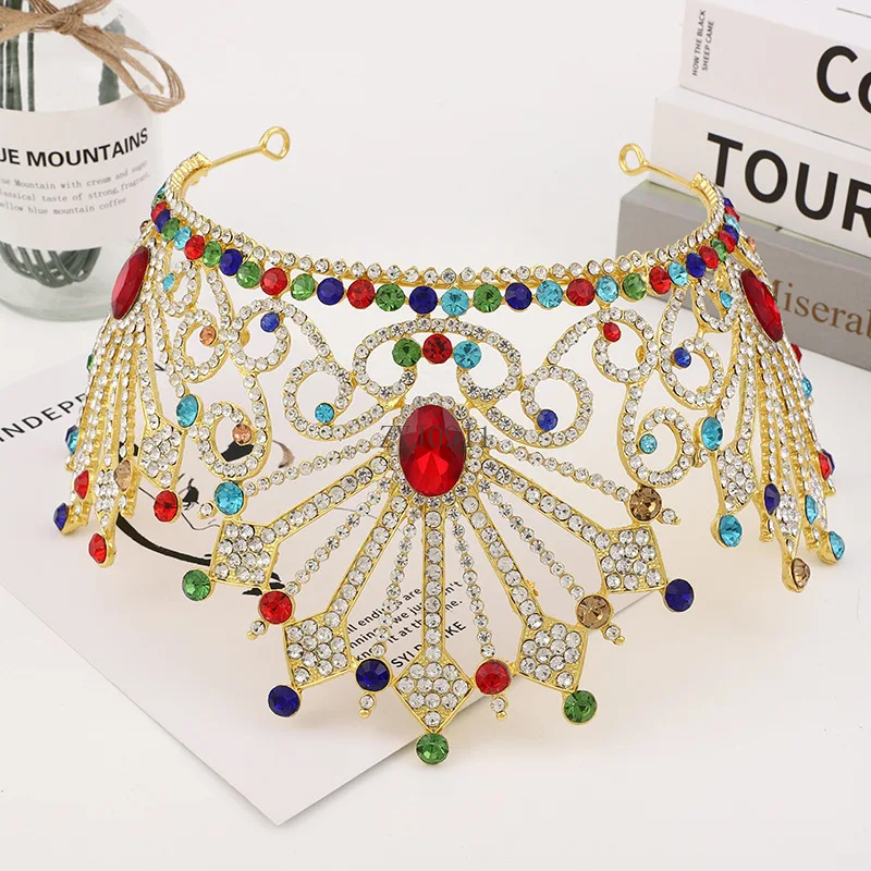 * Alto elegante multicolor cristal Rhinestone princesa real boda desfile nupcial graduación Tiara corona chica mujer joyería para el cabello